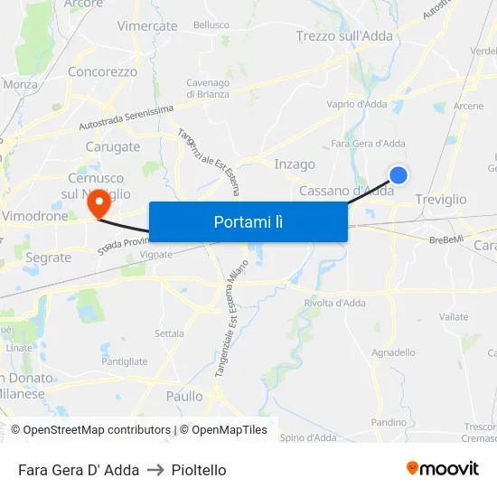 Fara Gera D' Adda to Pioltello map