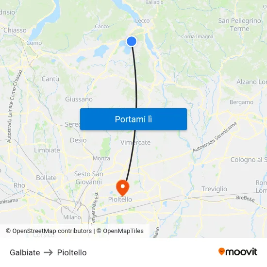Galbiate to Pioltello map