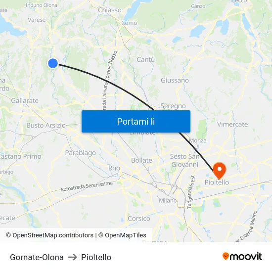 Gornate-Olona to Pioltello map