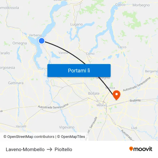 Laveno-Mombello to Pioltello map