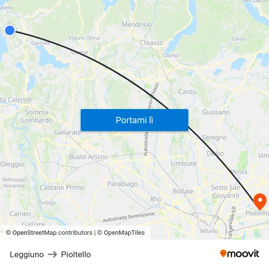 Leggiuno to Pioltello map