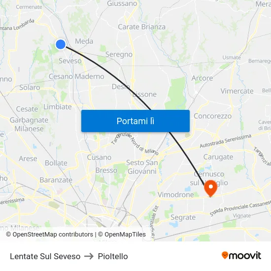 Lentate Sul Seveso to Pioltello map