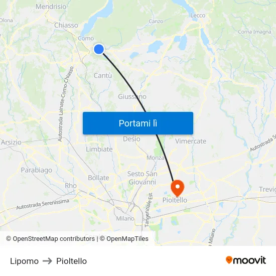 Lipomo to Pioltello map