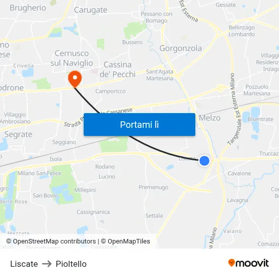 Liscate to Pioltello map
