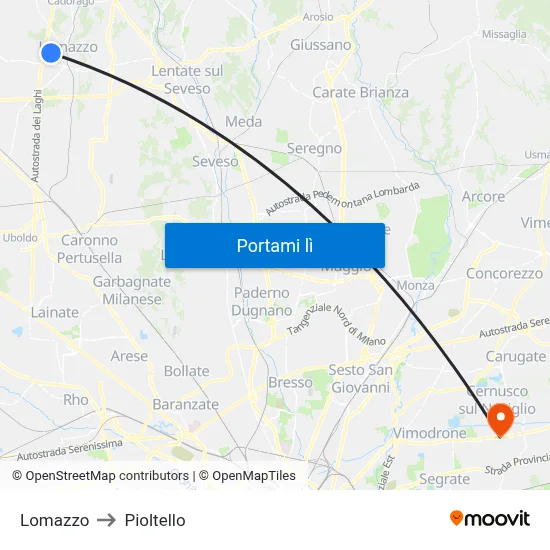 Lomazzo to Pioltello map