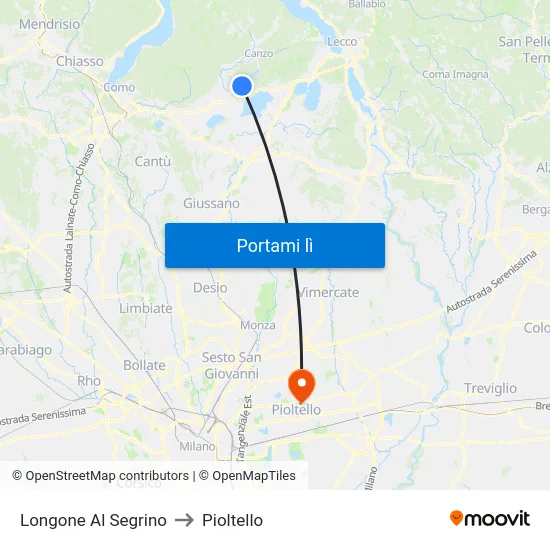 Longone Al Segrino to Pioltello map