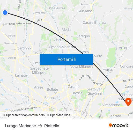 Lurago Marinone to Pioltello map