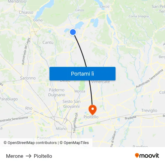 Merone to Pioltello map