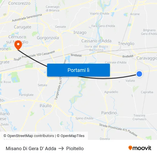 Misano Di Gera D' Adda to Pioltello map