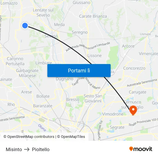 Misinto to Pioltello map