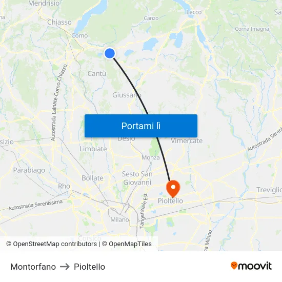 Montorfano to Pioltello map