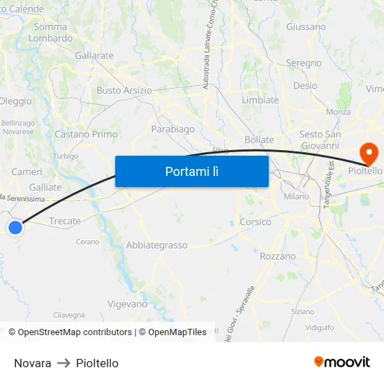 Novara to Pioltello map