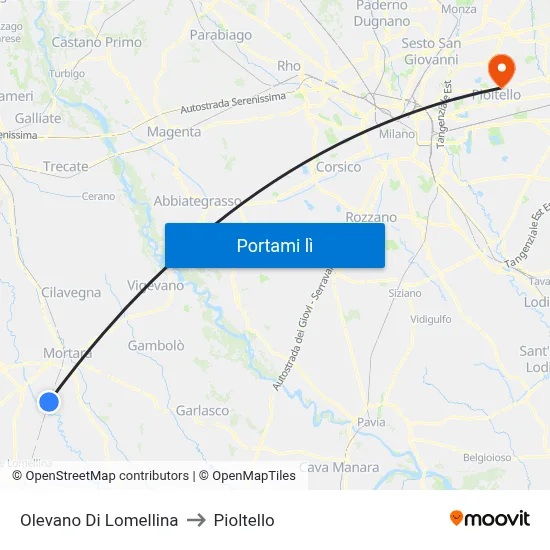Olevano Di Lomellina to Pioltello map