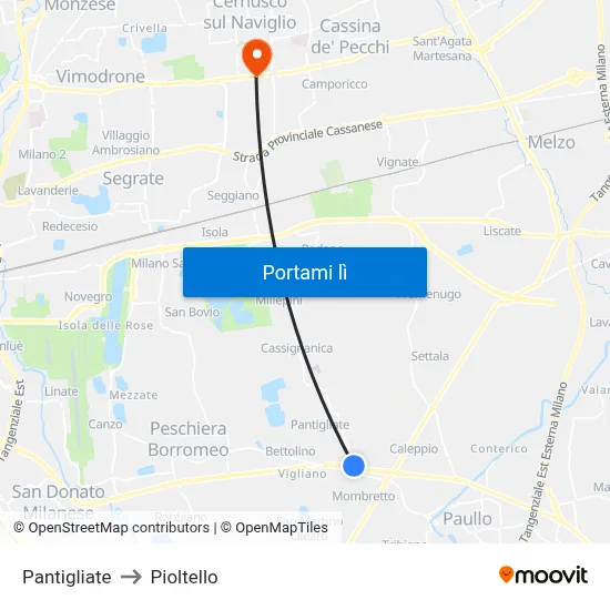 Pantigliate to Pioltello map