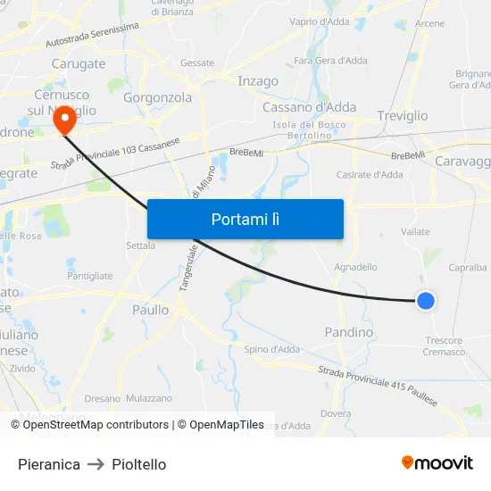 Pieranica to Pioltello map
