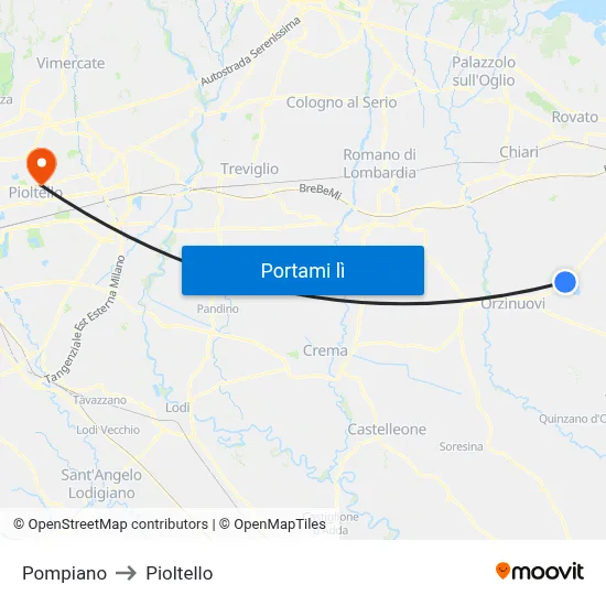 Pompiano to Pioltello map