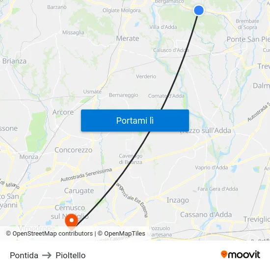 Pontida to Pioltello map