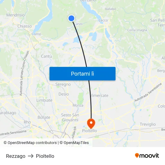 Rezzago to Pioltello map