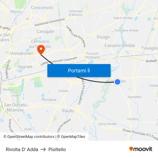 Rivolta D' Adda to Pioltello map