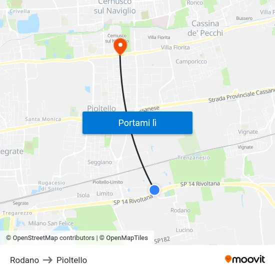 Rodano to Pioltello map