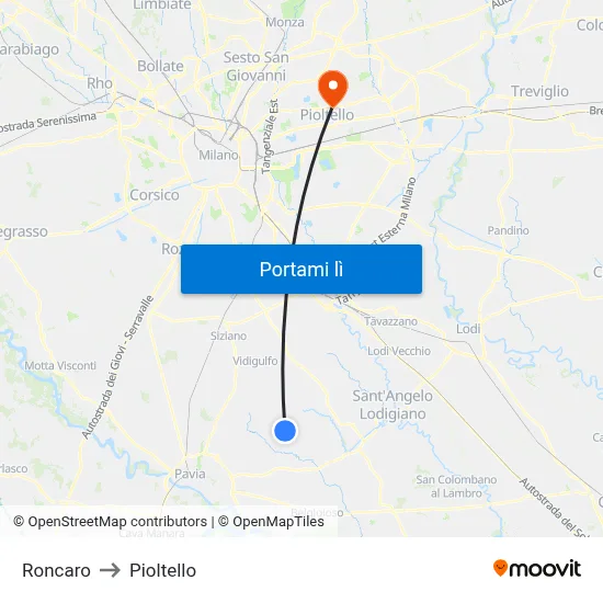 Roncaro to Pioltello map