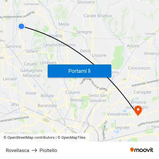Rovellasca to Pioltello map