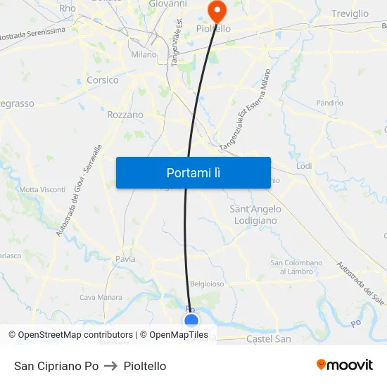 San Cipriano Po to Pioltello map