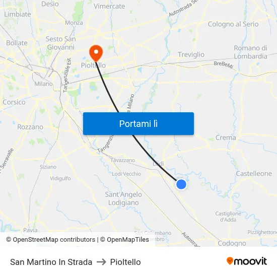 San Martino In Strada to Pioltello map
