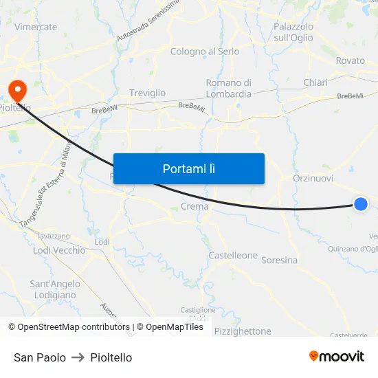 San Paolo to Pioltello map