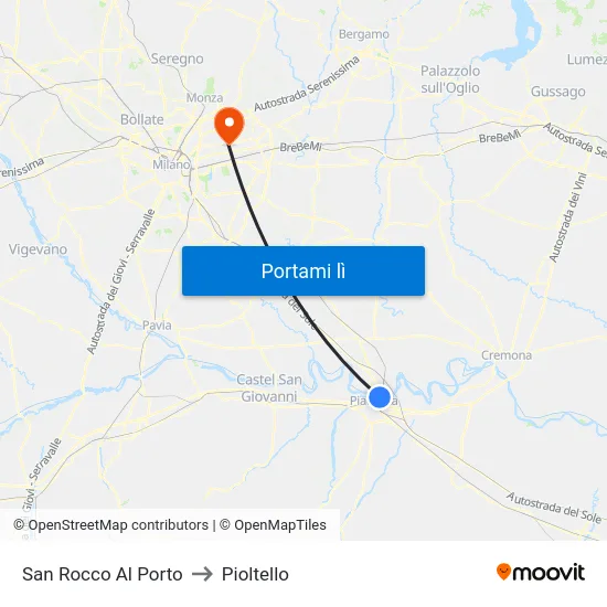 San Rocco Al Porto to Pioltello map