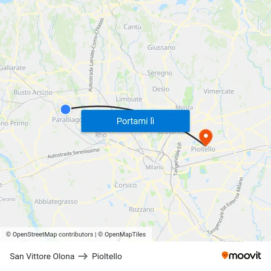 San Vittore Olona to Pioltello map