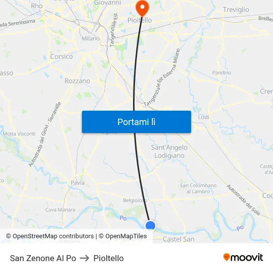 San Zenone Al Po to Pioltello map