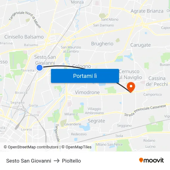 Sesto San Giovanni to Pioltello map