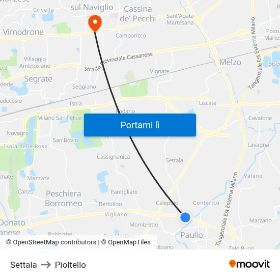 Settala to Pioltello map