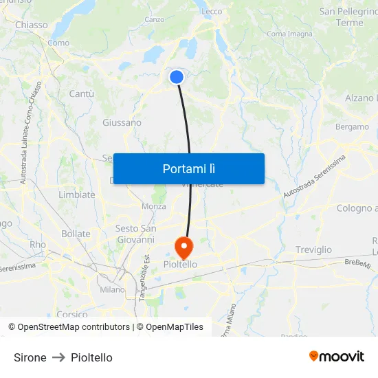 Sirone to Pioltello map