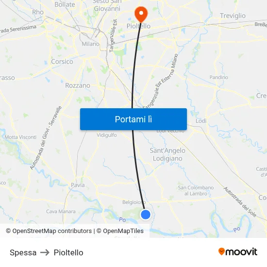 Spessa to Pioltello map