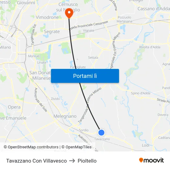 Tavazzano Con Villavesco to Pioltello map