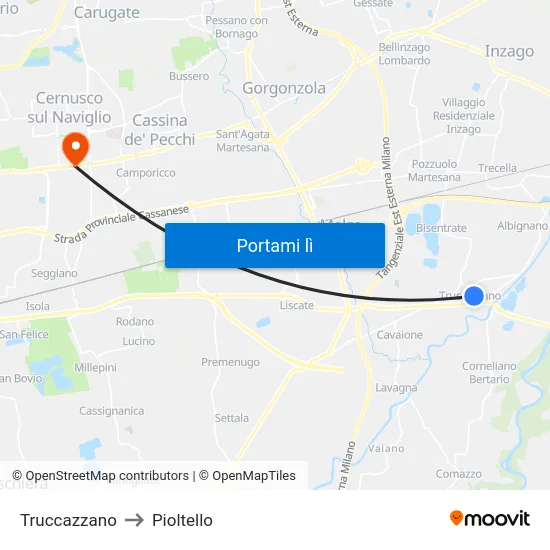 Truccazzano to Pioltello map