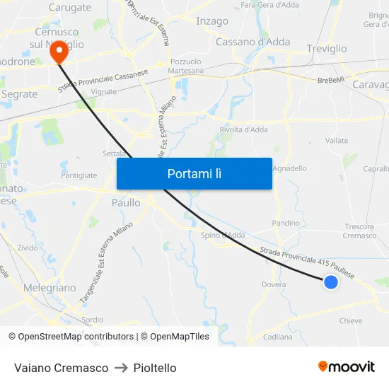 Vaiano Cremasco to Pioltello map