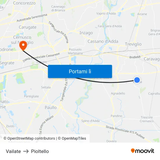 Vailate to Pioltello map
