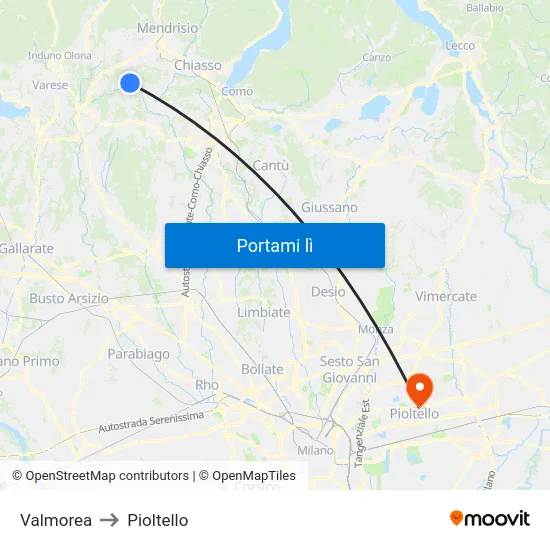 Valmorea to Pioltello map