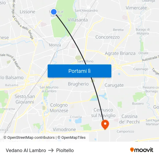 Vedano Al Lambro to Pioltello map