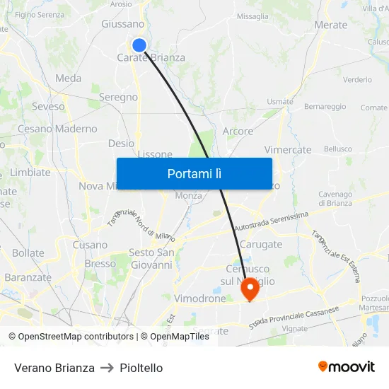 Verano Brianza to Pioltello map