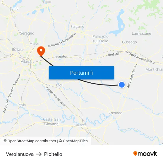 Verolanuova to Pioltello map