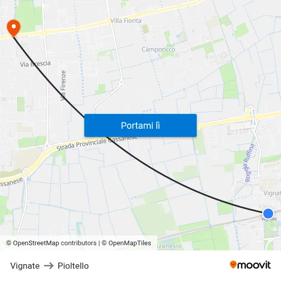 Vignate to Pioltello map