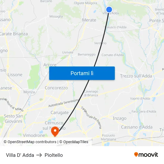 Villa D' Adda to Pioltello map