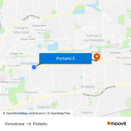 Vimodrone to Pioltello map