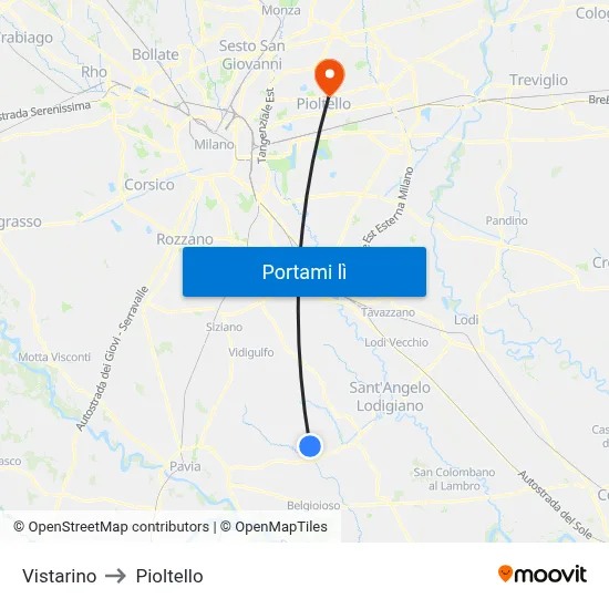 Vistarino to Pioltello map