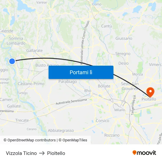 Vizzola Ticino to Pioltello map