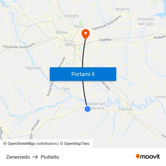 Zenevredo to Pioltello map